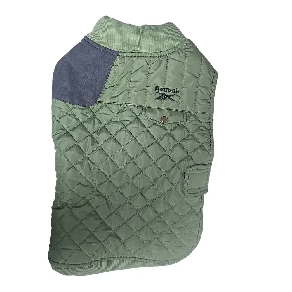Reebok Dog Jacket Coat Fleece Quilted Olive Green Medium Pet Vest Logo